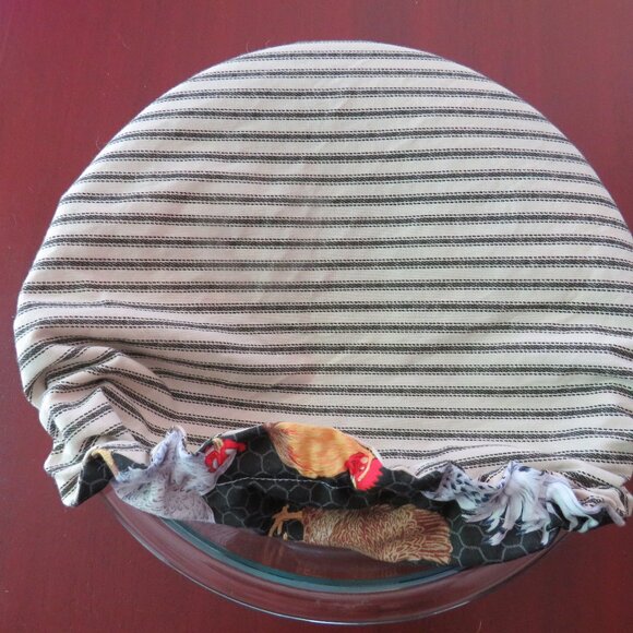 Kitchenaid Bowl Cover Reversible Roosters and Striped Ecru Mixer Bowl Cover - Picture 5 of 5